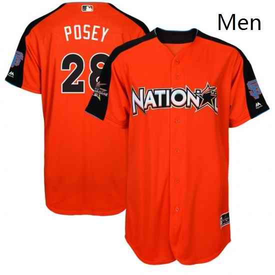 Mens Majestic San Francisco Giants 28 Buster Posey Authentic Orange National League 2017 MLB All Star MLB Jersey